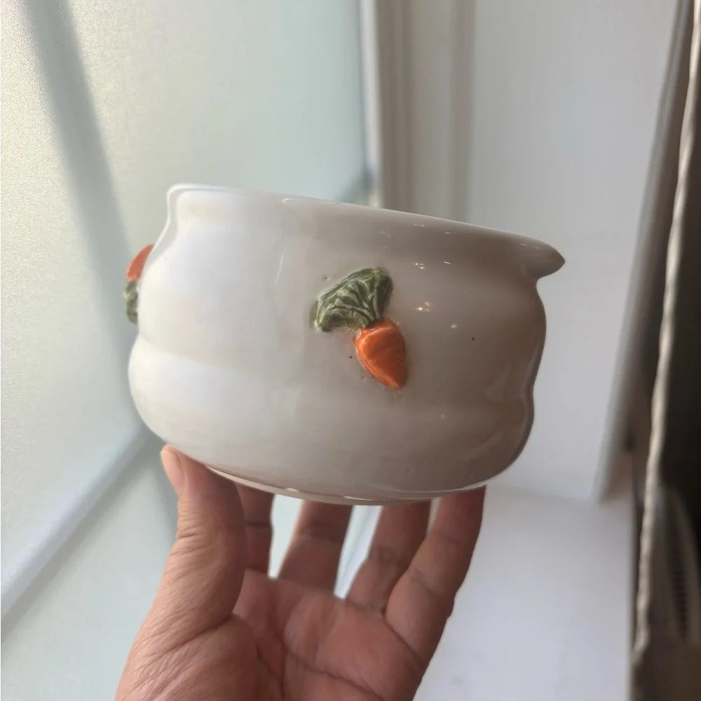 Handmade Ceramic matcha Bowl with Orange Carrot Accents